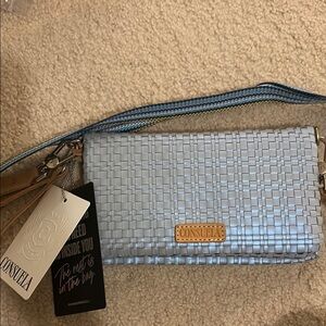 Consuela Blue Crossbody Bag with Woven Design